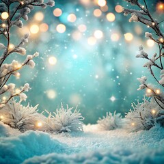 Winter wonderland snow scene with bokeh lights