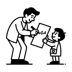 Vector Illustration of sketch hand-drawn Teacher Helping Child Read Book Simple Line Art Education Illustration, people, human, illustration, lineart, outline, minimal, simple, sketch, vector, clipart