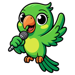 Cartoon Parrot Singing with Microphone – Cute Music Bird Character Illustration, parrot, bird, cartoon, cute, singing, music, microphone, vocal, performer, concert, show, vector