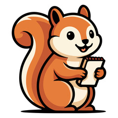 Cute Cartoon Squirrel Holding Smartphone – Adorable Woodland Animal Using Mobile Device Illustration