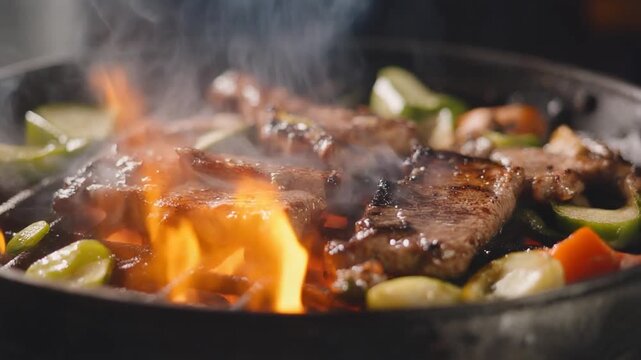 Juicy Kalbi Grilling Over Charcoal