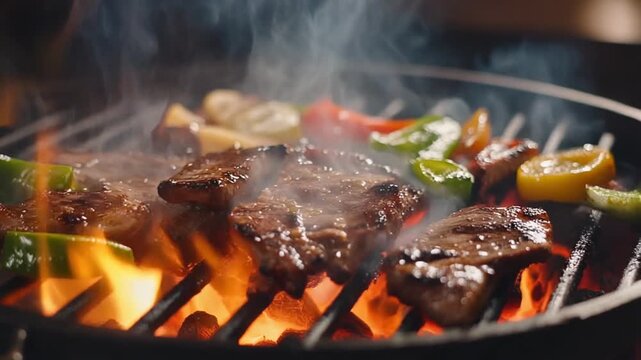 Juicy Kalbi Grilling Over Charcoal