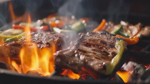 Juicy Kalbi Grilling Over Charcoal