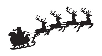 santa claus riding raindeer sleigh silhouette