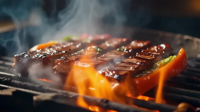 Juicy Kalbi Grilling Over Charcoal