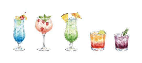 watercolor cocktail and mocktail drinks