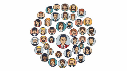 Diverse Group of People Avatars in a Circular Arrangement.