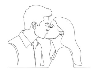 line drawing of a couple sharing a kiss