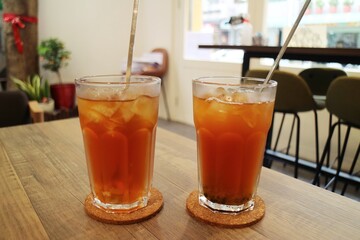 Two Glasses of Iced Tea on Table