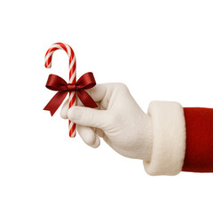 Santa Hand Holding a Candy Cane with Bow