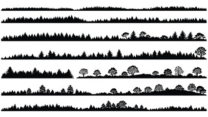 Obraz premium Collection of forest and tree silhouettes on white background