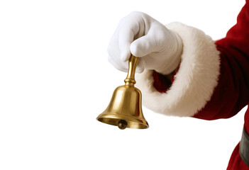 Santa Hand Ringing a Golden Christmas Bell