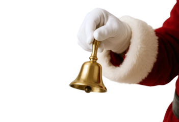 Santa Hand Ringing a Golden Christmas Bell
