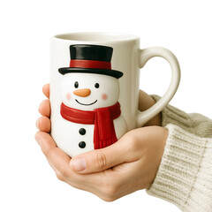 Snowman Mug Held in Cozy Hands &ndash; Warm Winter Moment