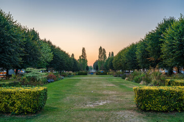 Welwyn Garden city gardens at sunset. England