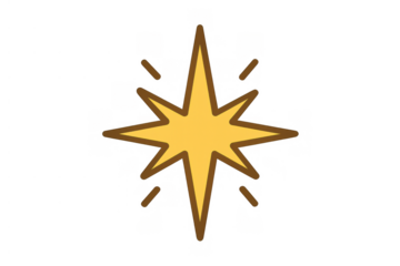 Golden glowing star symbol representing celebration, guidance, and a bright future, with transparent background