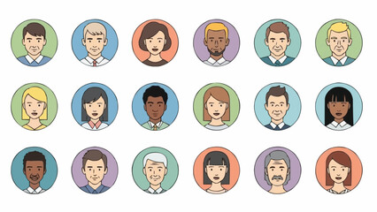 Diverse Group of People Avatars Expressing Various Emotions and Personalities.