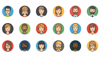Diverse Collection of Round User Profile Avatars Representing Different People.