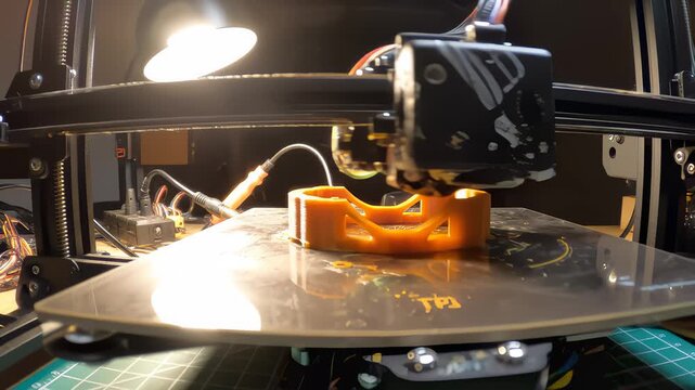 3d Printer Creating an Orange Object in Timelapse Mode