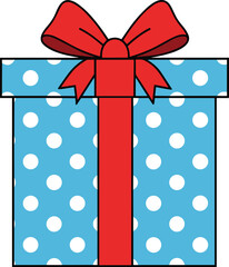 Christmas Gift Box with Red Bow and Polka Dots &ndash; Isolated on Transparent Background Holiday Present Vector Illustration