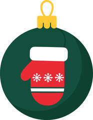 Christmas Mitten Bauble Ornament with Snowflake Pattern Isolated on Transparent Background Flat Vector