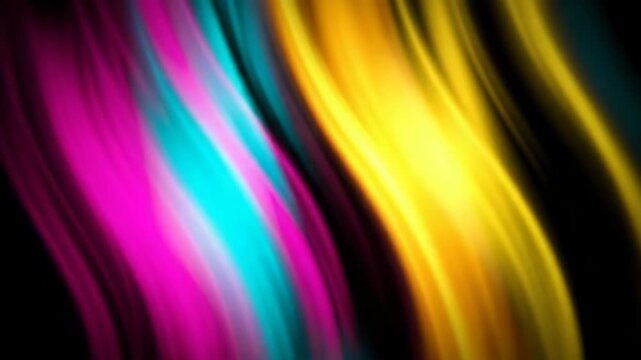 Abstract flowing ribbons of yellow blue and magenta background color