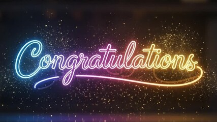 Elegant Congratulations Text with Neon Glow Effect and Sparkling Particles Animation