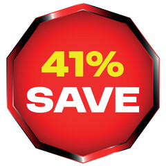 41% Save Sale Discount Button Red Octagon Shape 41 percent offer