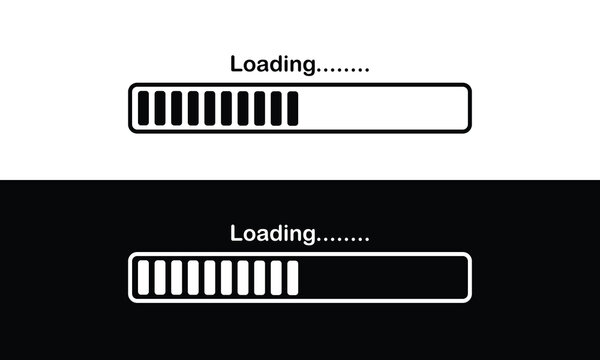 White vector loading bar on a dark background. The segmented design is ideal for user interfaces, software, and application progress indicators, conveying a sense of waiting or downloading .