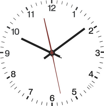 Minimal analog clock illustration, modern wall clock design, time concept graphic, clean clock face with hands, simple timekeeping vector art