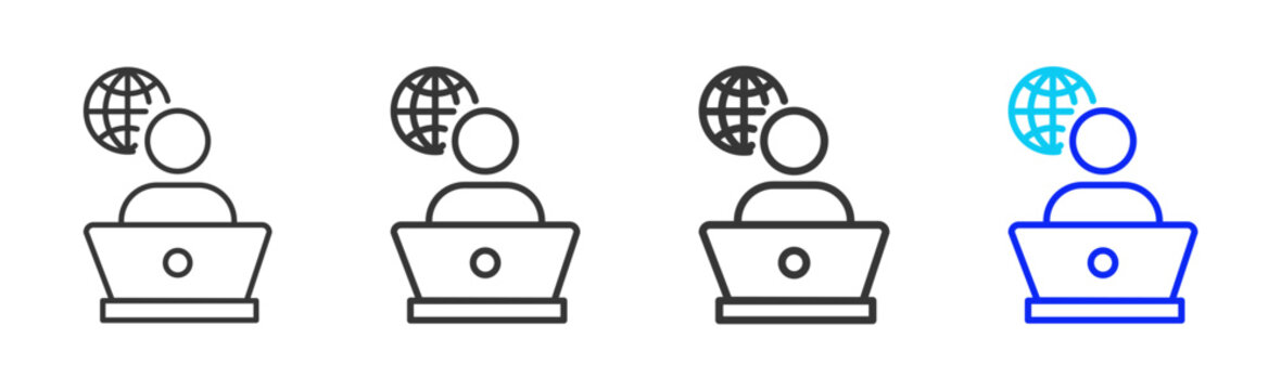 Remote Onboarding icon set in creative outline style for business featuring multiple thickness variations suitable for modern office toolkit and pro visual identity design