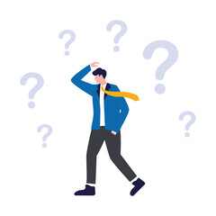 Businessman finding solution to solve problem, question mark about business to make decision