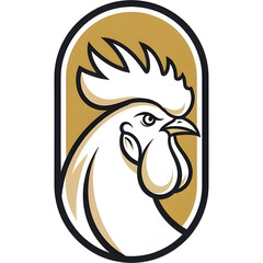 Elegant rooster head inside an oval emblem frame, flat vector, clean modern logo aesthetic