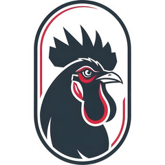 Elegant rooster head inside an oval emblem frame, flat vector, clean modern logo aesthetic
