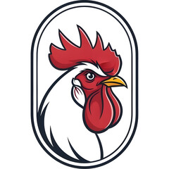Elegant rooster head inside an oval emblem frame, flat vector, clean modern logo aesthetic