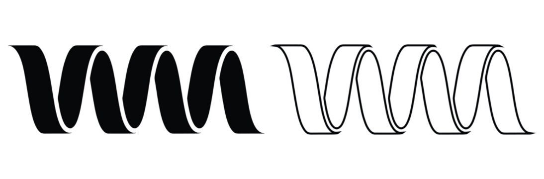 Black and white spiral ribbon or dna helix icon set vector,Logo dna science research lab helix medical icon 3d flat vector,black eco graphic design element ribbon, 