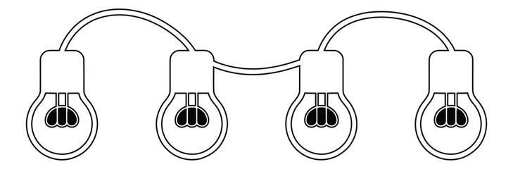 String of four light bulbs outline icon isolated on white background,Lamp linear icon set for app, and web design.Light bulb icon set. Light bulb linear icon. Idea and creativity symbol. © Welcome