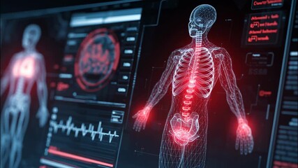 Advanced AI technology displaying human anatomy and health data - Powered by Adobe