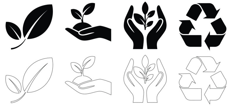 Ecology and recycling icons set solid and outline styles,Set recycle sign or packaging sign for products.Period After Opening PAO label. Green dot recycling symbol.Recycling Codes. Don't litter sign