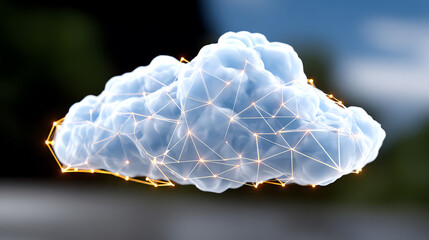 Obraz premium A digital cloud concept featuring interconnected nodes and a glowing outline, symbolizing advanced technology and digital innovation.