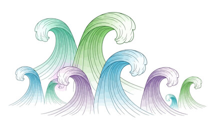 Fototapeta premium Colorful ocean wave illustration with dynamic curling water shapes creating a vibrant marine scenery