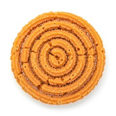 Crispy and savory chakli, a traditional indian snack made from rice flour, gram flour, and spices isolated on white background