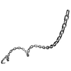Curved silver metal chain link isolated on white background