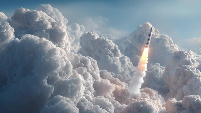 Rocket launch through clouds dramatic ascent