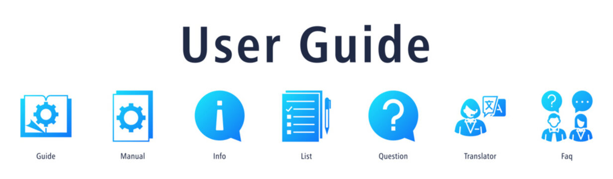 User Guide banner with icons of Guide, Manual, Info, List, Question, Translator and Faq.
