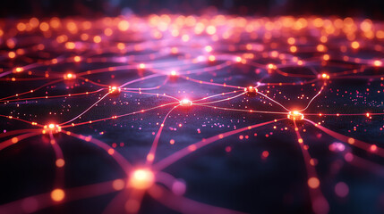 A vibrant abstract representation of interconnected digital networks, showcasing nodes and glowing connections in vivid colors.