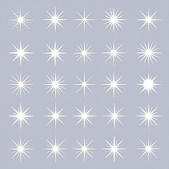 Set of 25 white starburst icons on a light gray background, perfect for design elements and decorative accents.
