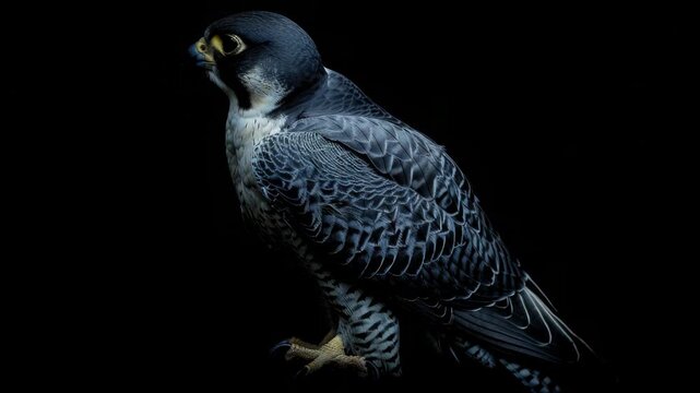Close-up of a hawk with detailed feathers and sharp eyes. A striking bird of prey .