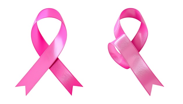 Dual Breast Cancer Awareness Ribbon Variations – isolated on transparent background - Powered by Adobe