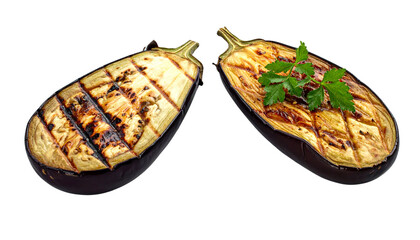 Dual Grilled Eggplant Halves &ndash; isolated on transparent background